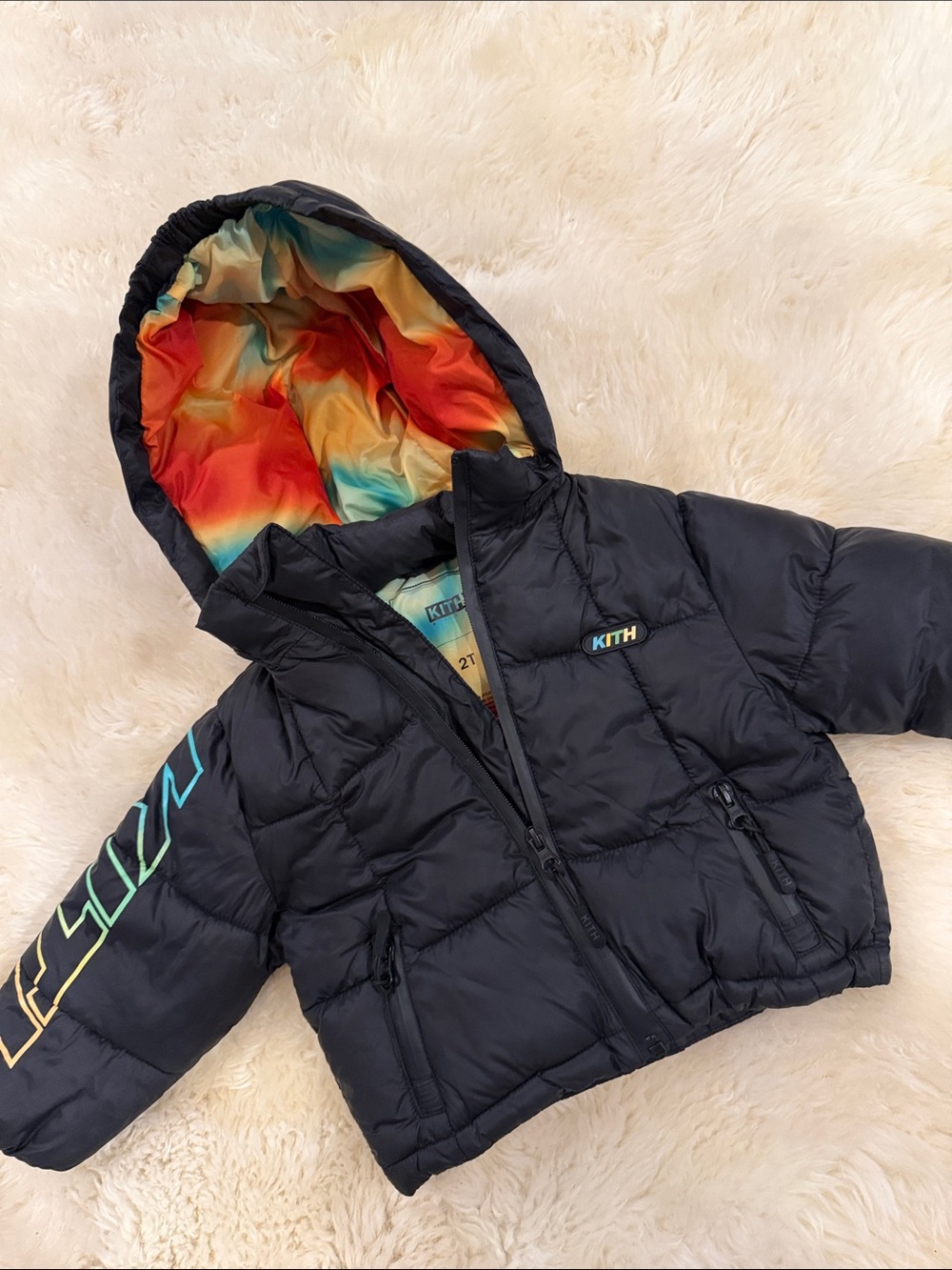Kith Kids Black Puffer Jacket with Multicolor Accents